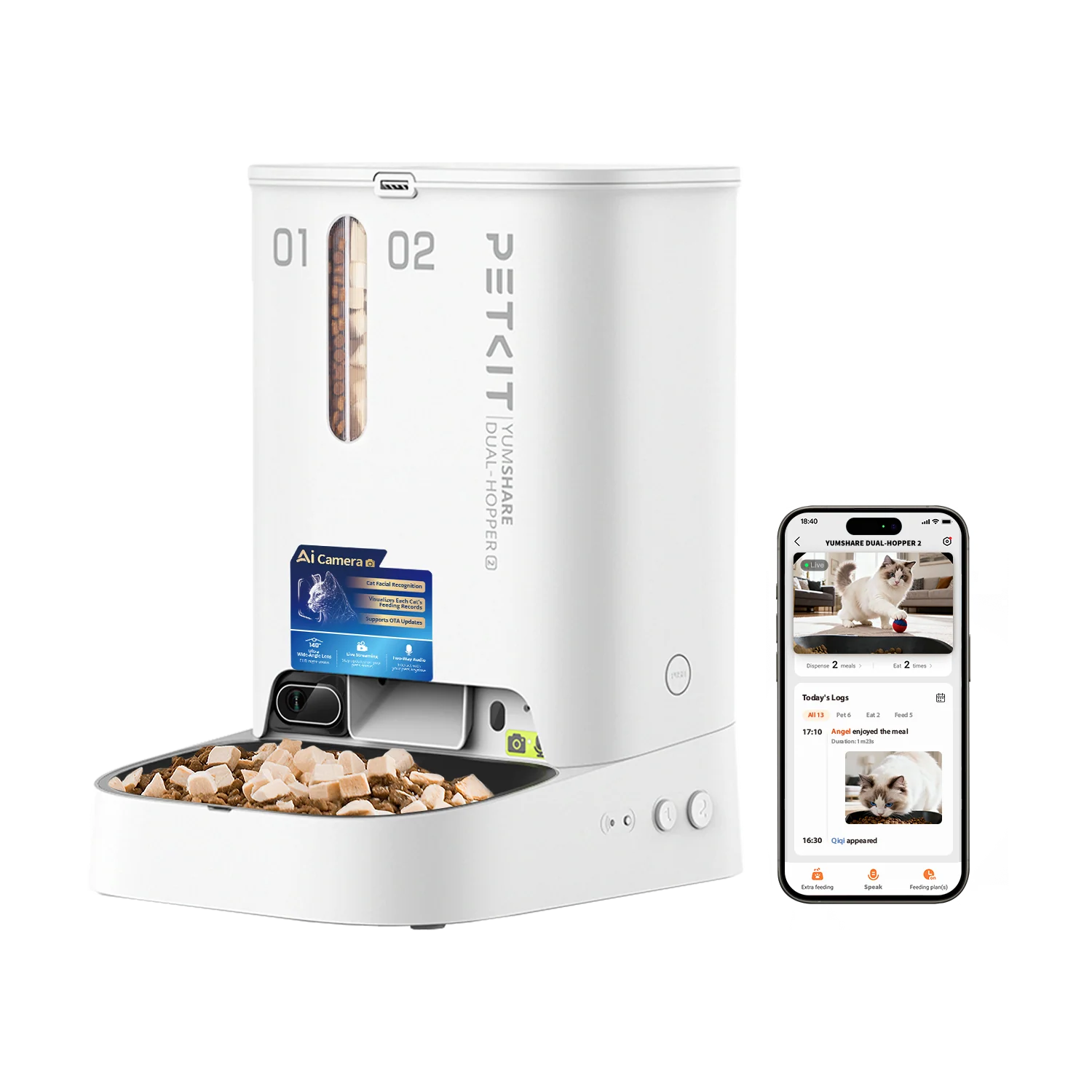 YumShare Dual-hopper 2 Automatic Feeder with Camera -EU plug-0